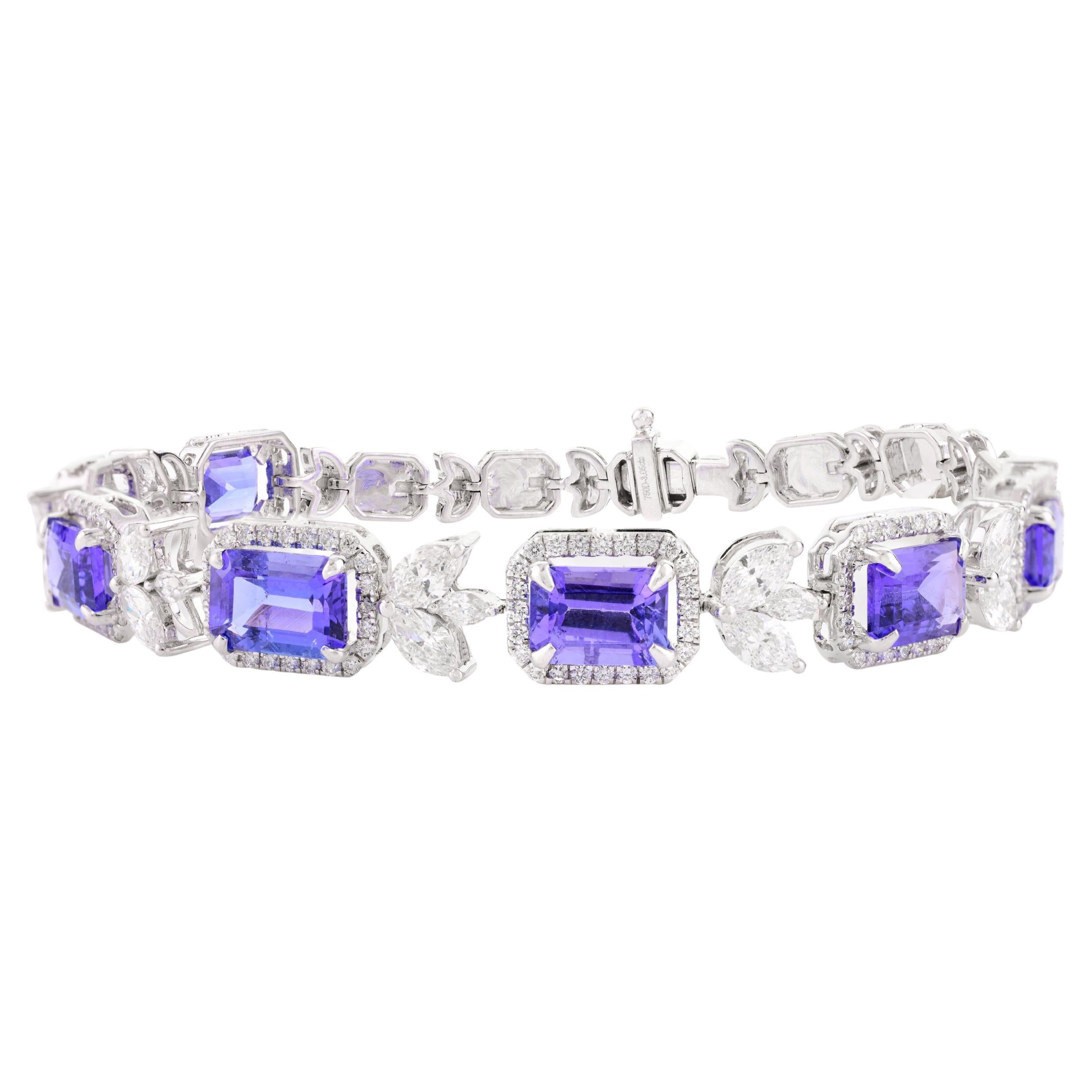 7.95 CTW Genuine Tanzanite Diamond Engagement Bracelet in 18k White Gold