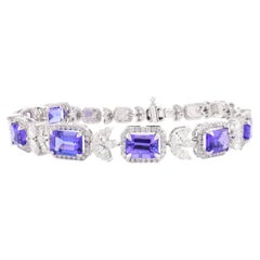 7.95 CTW Genuine Tanzanite Diamond Engagement Bracelet in 18k White Gold