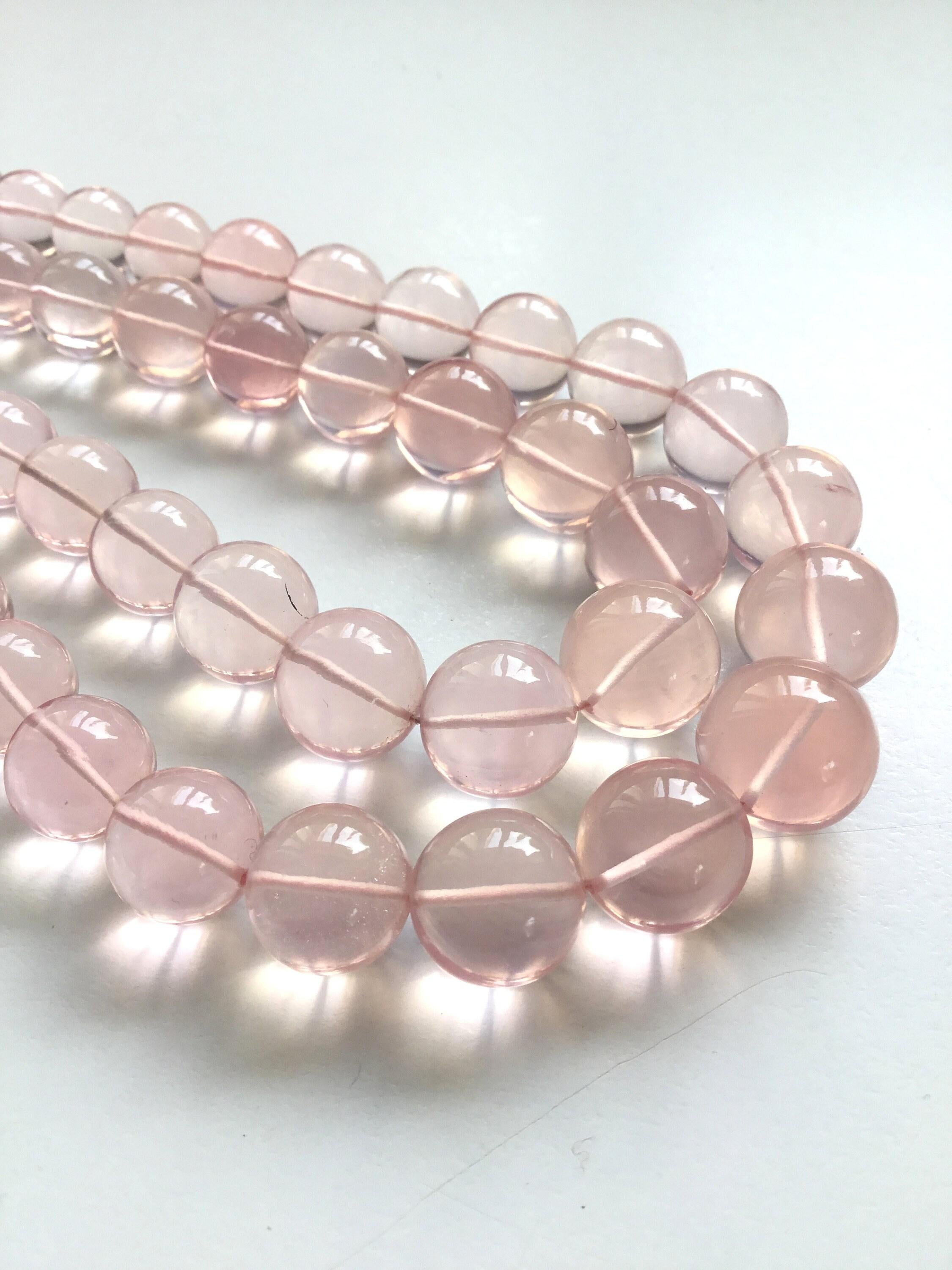 Bead 795.20 Carats Rose Quartz Smooth Balls 2 Strands Natural Gemstone Necklace For Sale