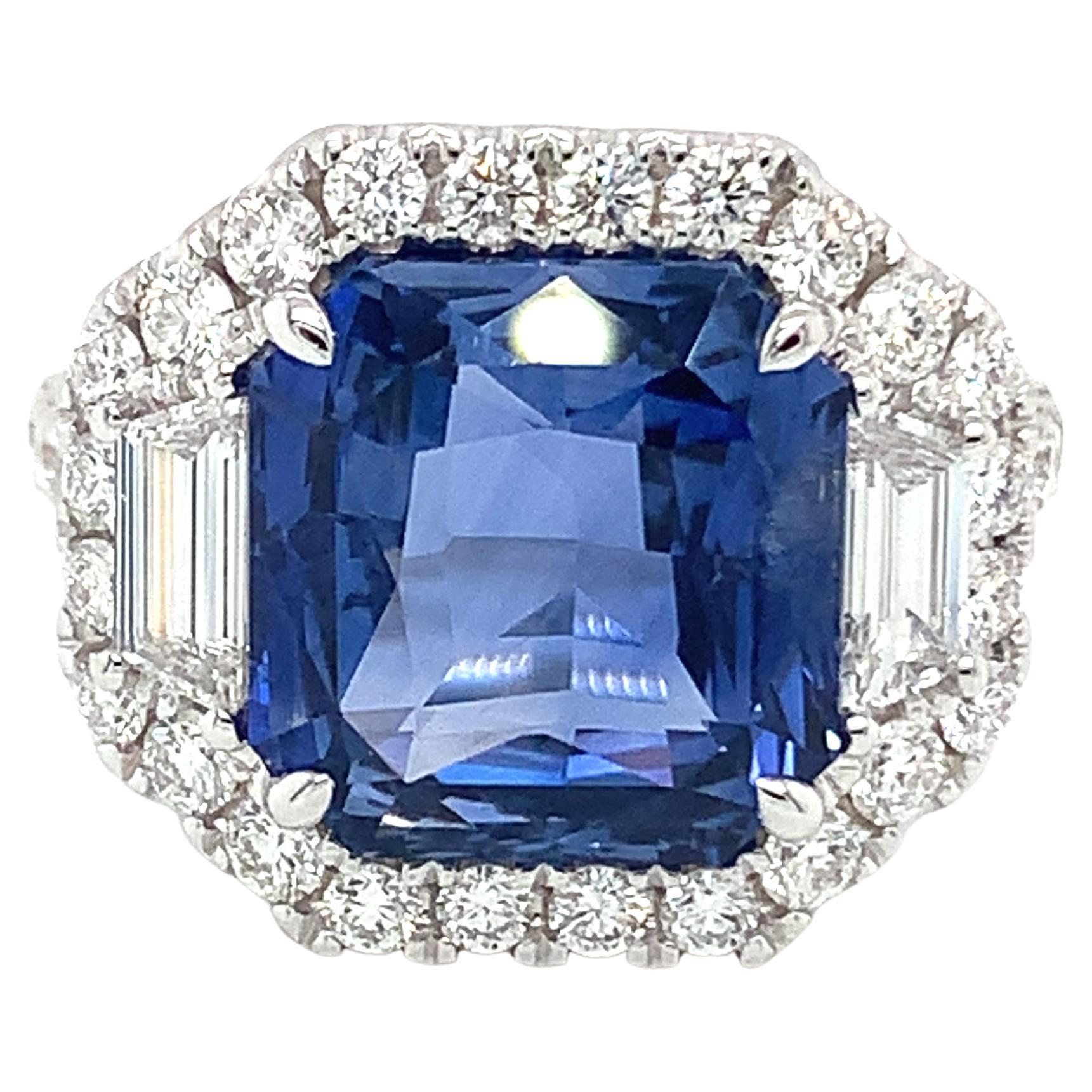 7.96 Carat Blue Sapphire & Diamond Ring in 18 Karat White Gold For Sale