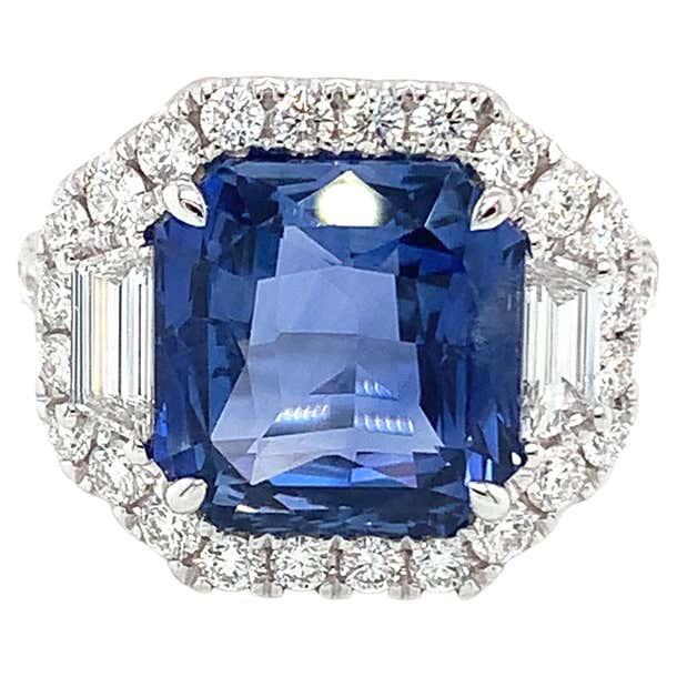 7.96 Carat Blue Sapphire and Diamond Ring in 18 Karat White Gold For ...