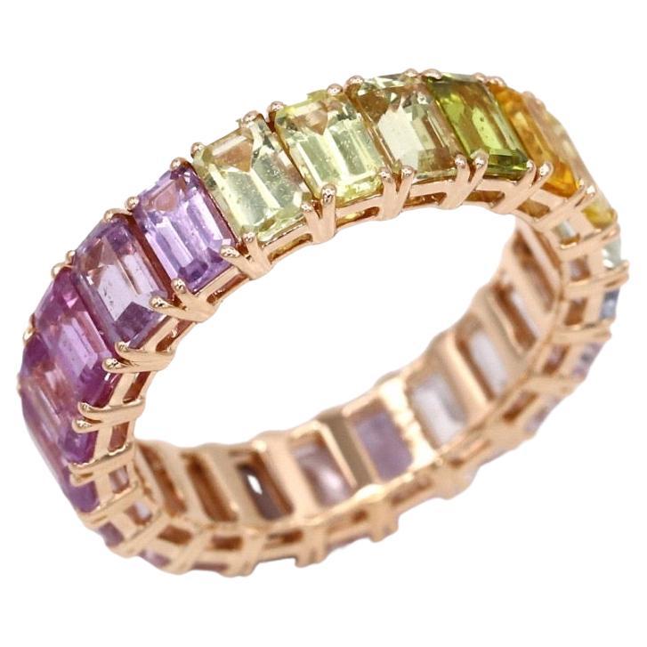 7.96 Carat Multicolored Saphires 18K Yellow Gold Ring For Sale