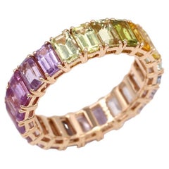 7.96 Carat Multicolored Saphires 18K Yellow Gold Ring