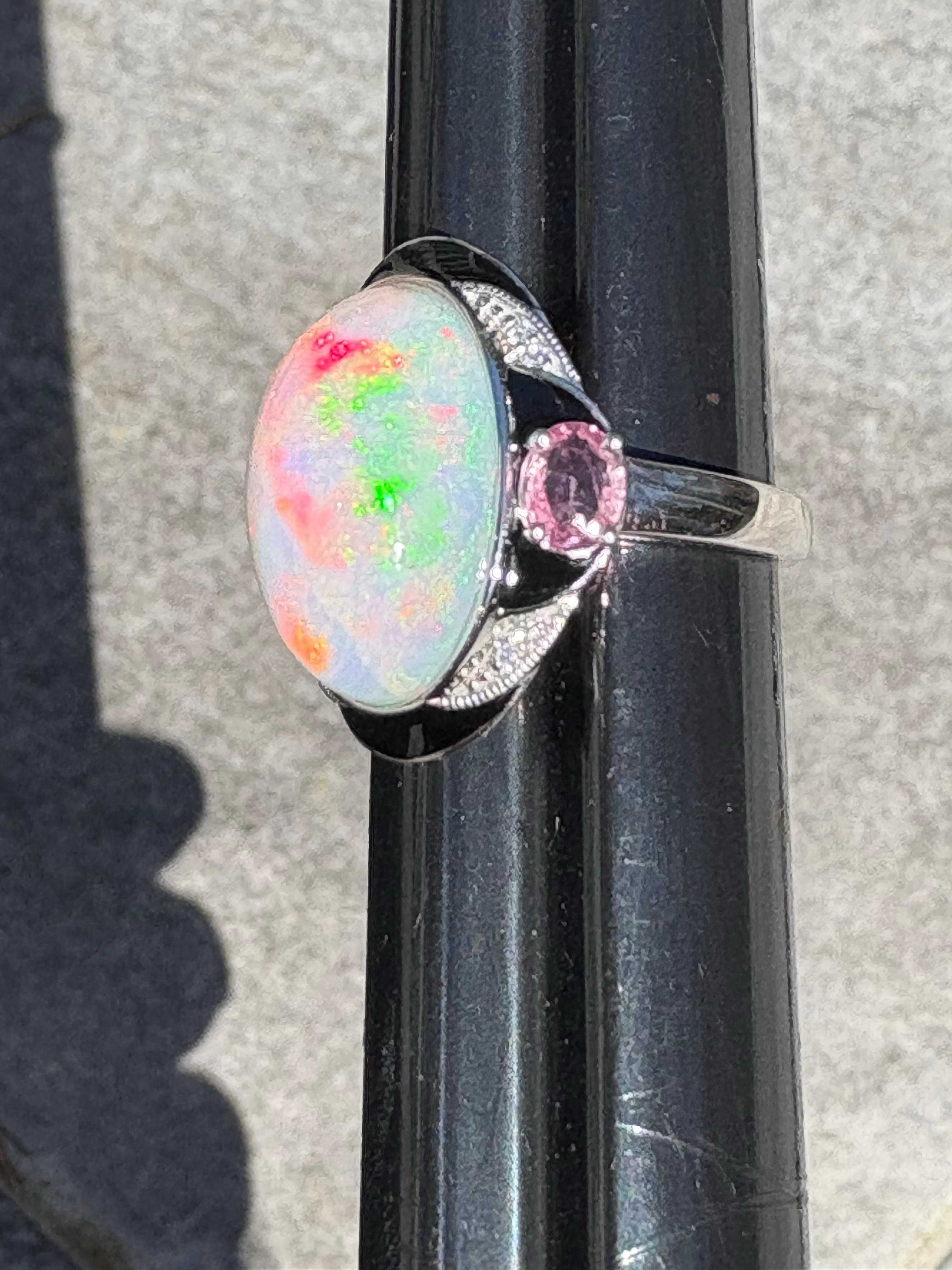 Oval Cut 7.96 Carat Opal Sapphire Diamond Platinum Cocktail Ring For Sale