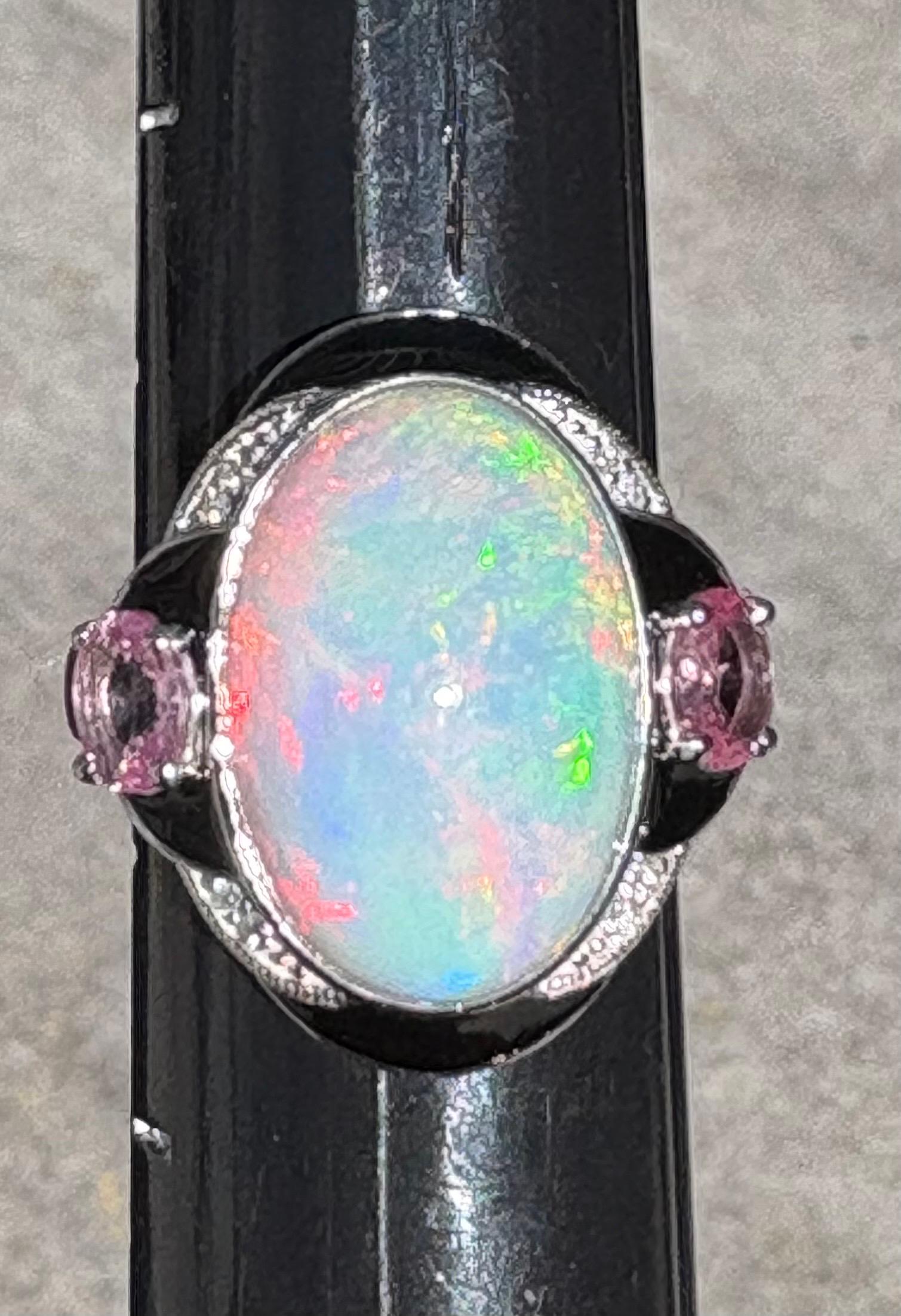 7.96 Carat Opal Sapphire Diamond Platinum Cocktail Ring In New Condition For Sale In Trumbull, CT