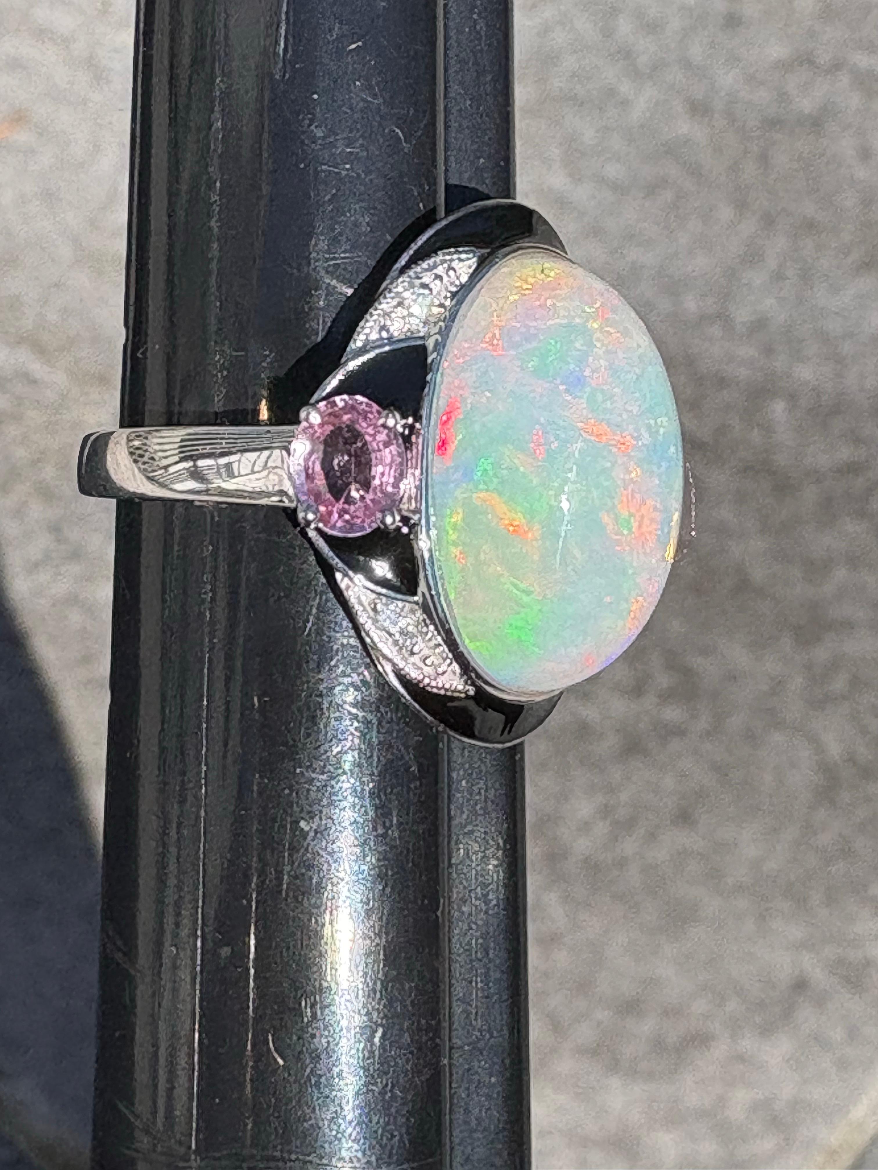 Women's 7.96 Carat Opal Sapphire Diamond Platinum Cocktail Ring For Sale