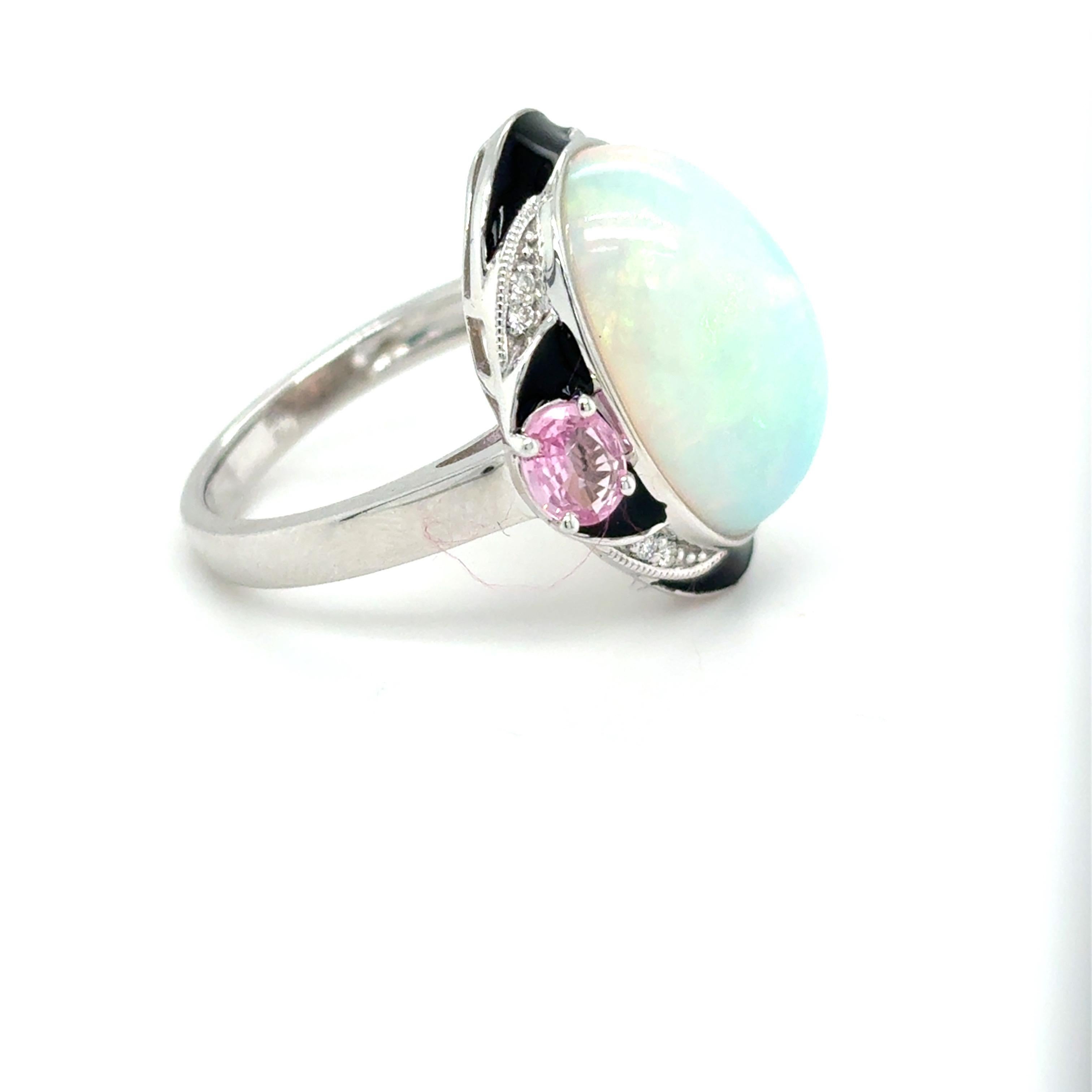 7.96 Carat Opal Sapphire Diamond Platinum Cocktail Ring For Sale 1