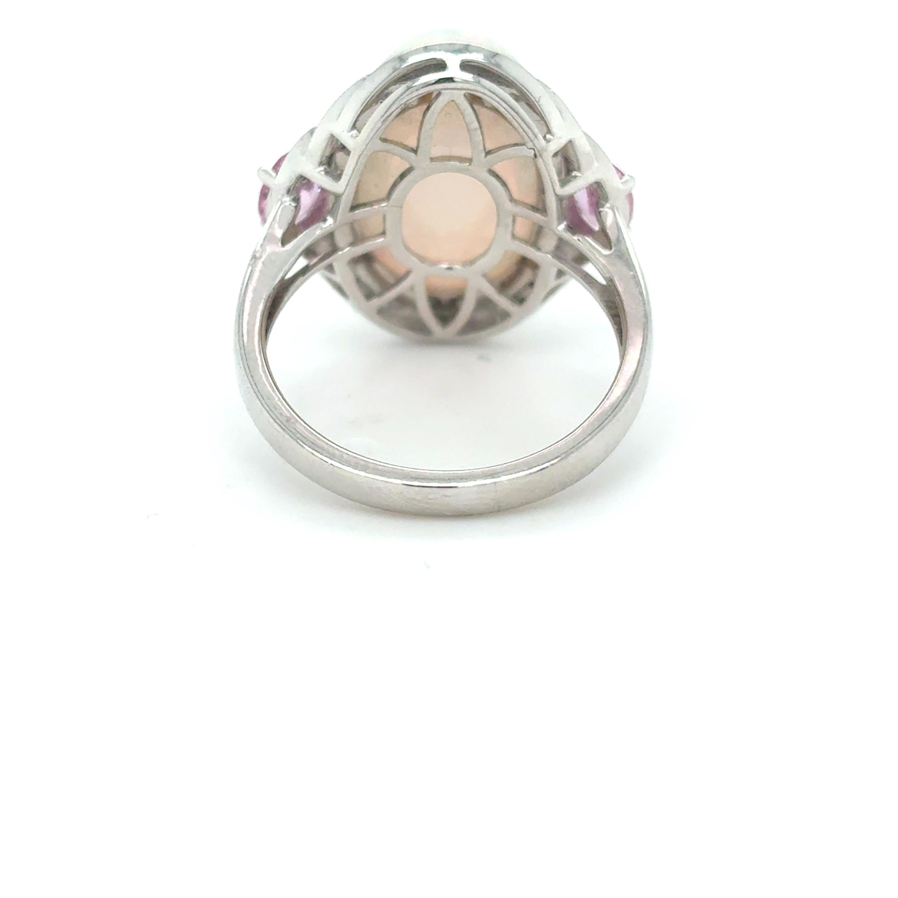 7.96 Carat Opal Sapphire Diamond Platinum Cocktail Ring For Sale 2