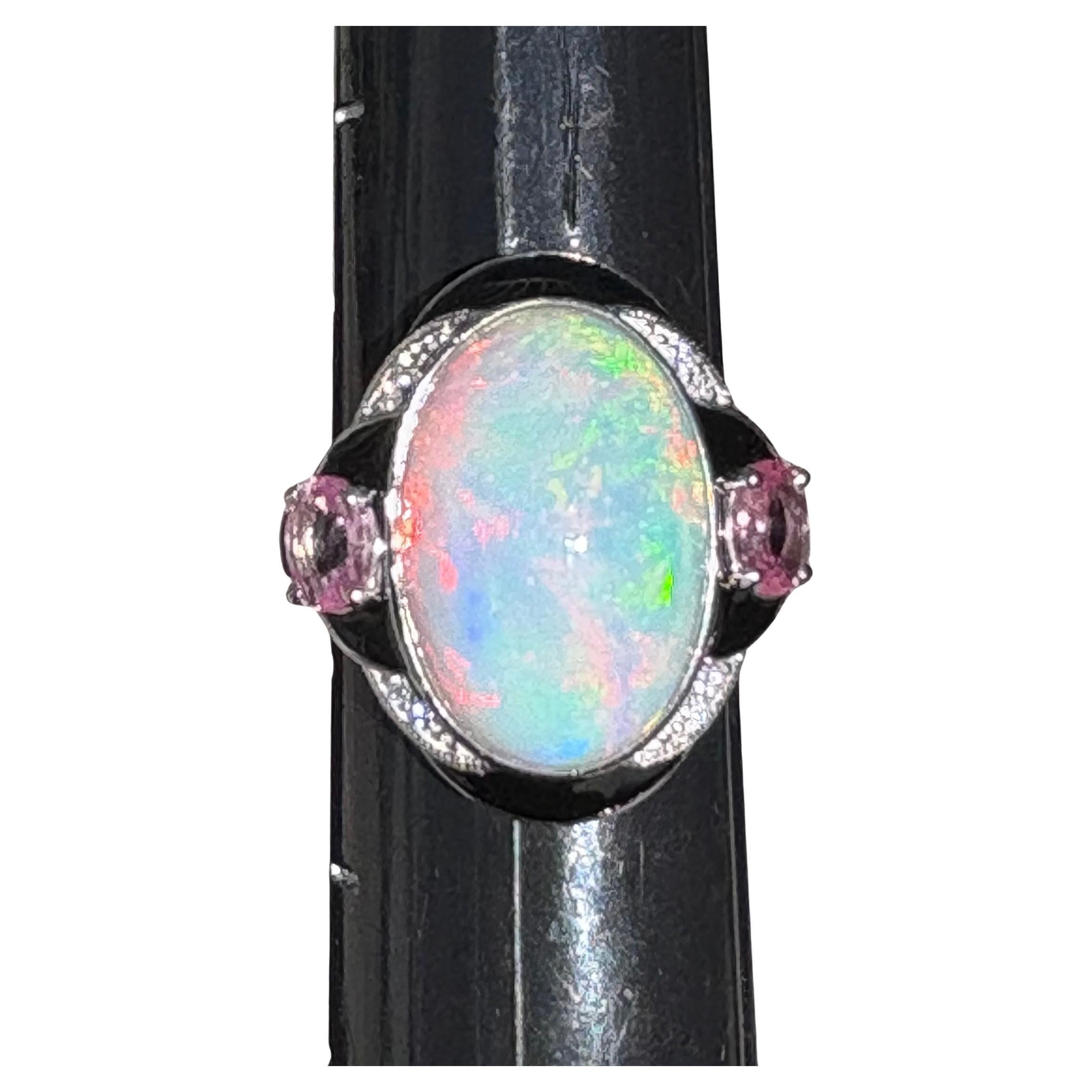 7.96 Carat Opal Sapphire Diamond Platinum Cocktail Ring
