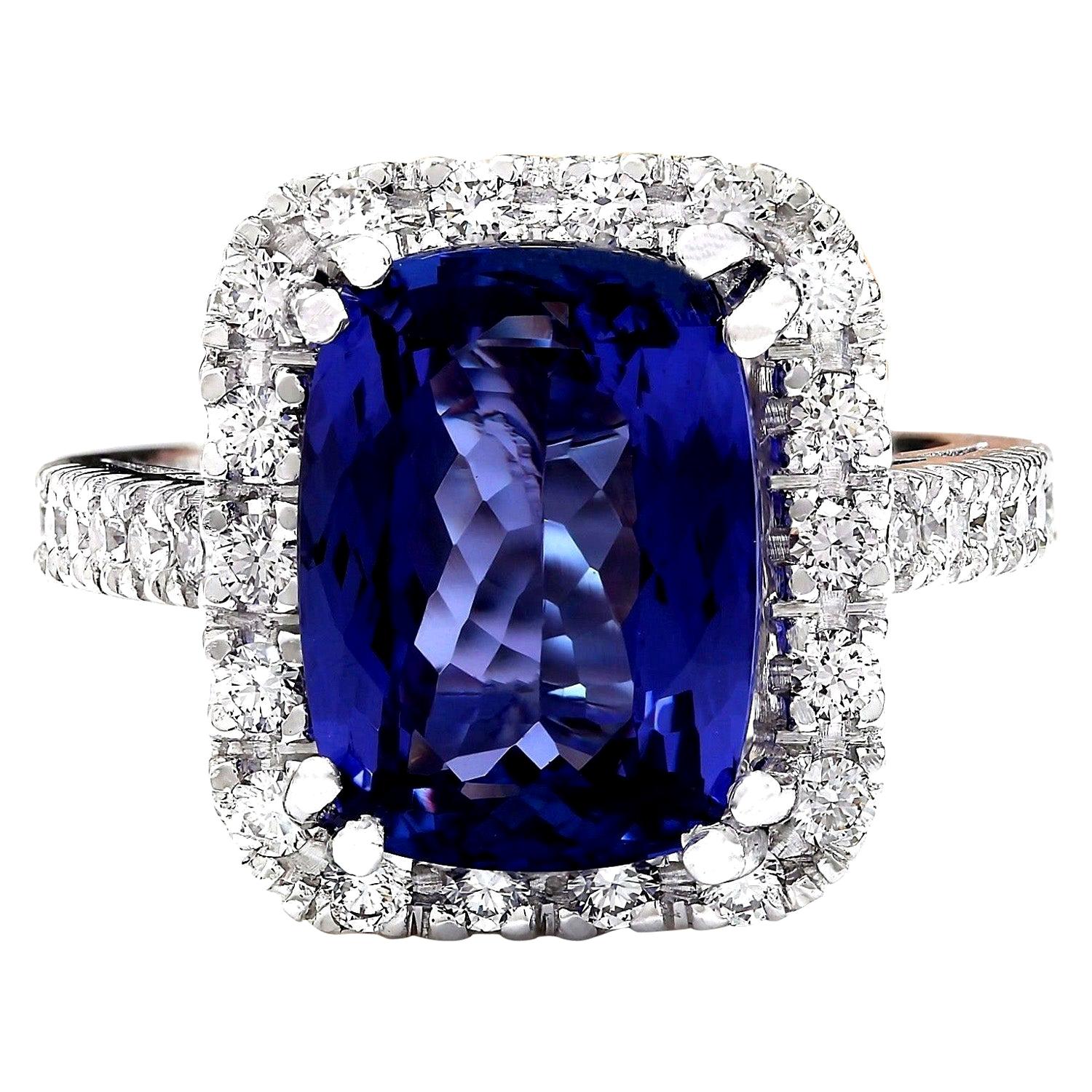 7.96 Carat Blue Sapphire and Diamond Ring in 18 Karat White Gold For ...