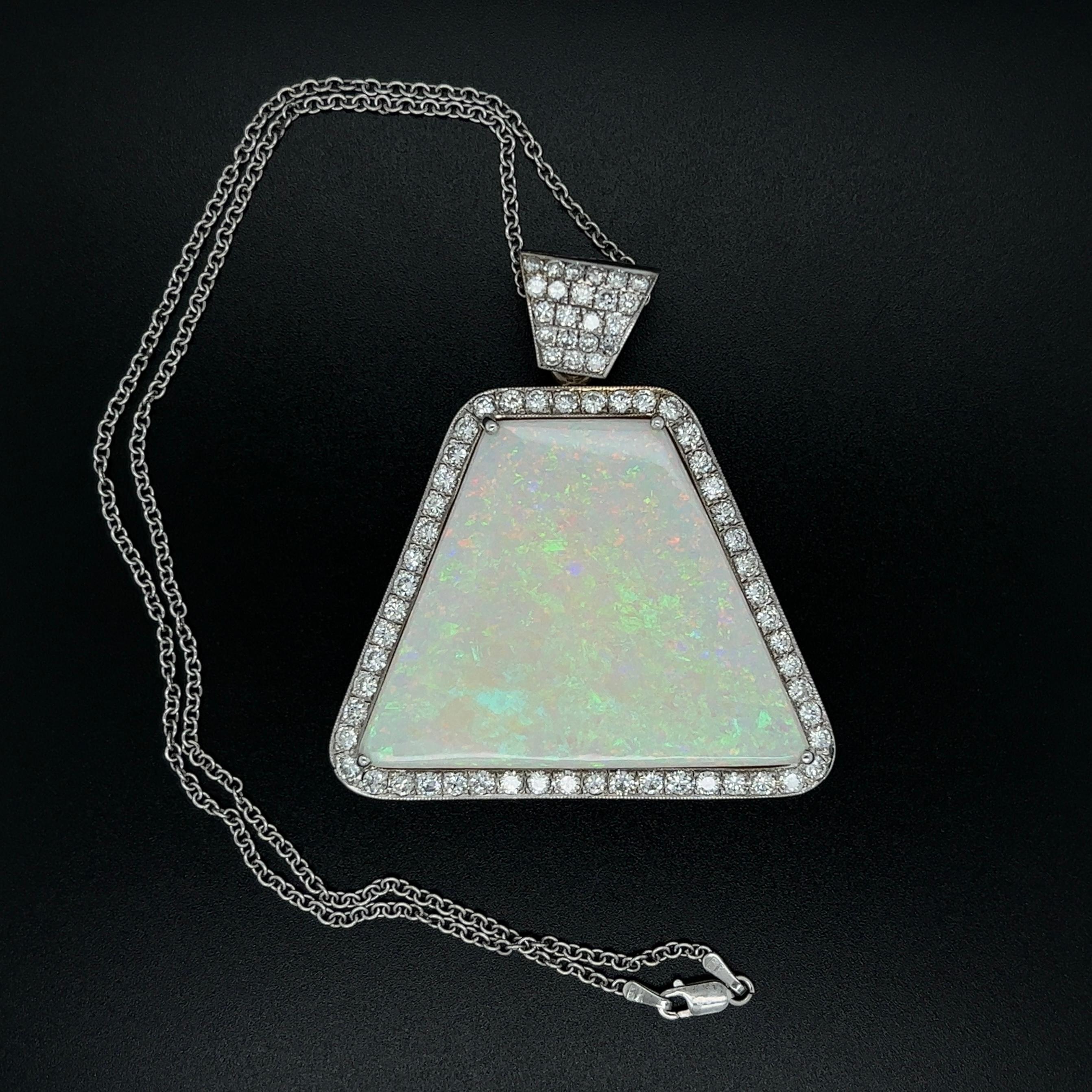Trapezoid Cut 79.63 Carat Trapezoid Australian Opal and Diamond Gold Pendant Necklace Estate For Sale
