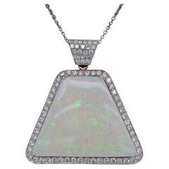 79.63 Carat Trapezoid Australian Opal and Diamond Gold Pendant Necklace Estate