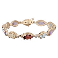 7.96ctw Gemstone Tennis Bracelet 14k Gold Topaz Amethyst Citrine Garnet Diamond