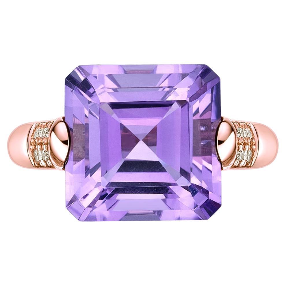 7.97 Carat Amethyst Fancy Ring in 18Karat Rose Gold with White Diamond. For Sale