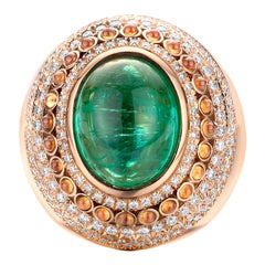 7.97Ct Green Tourmaline And Garnet 18K Rose Gold Coctail Diamond Engagement Ring