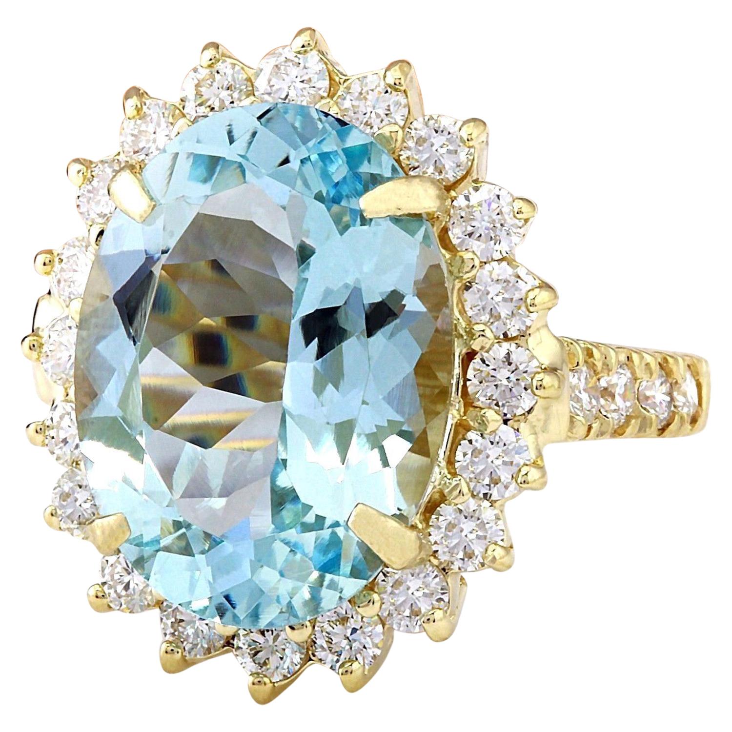 7.97 Carat Natural Aquamarine 14K Solid Yellow Gold Diamond Ring
 Item Type: Ring
 Item Style: Cocktail
 Material: 14K Yellow Gold
 Mainstone: Aquamarine
 Stone Color: Blue
 Stone Weight: 6.62 Carat
 Stone Shape: Oval
 Stone Quantity: 1
 Stone