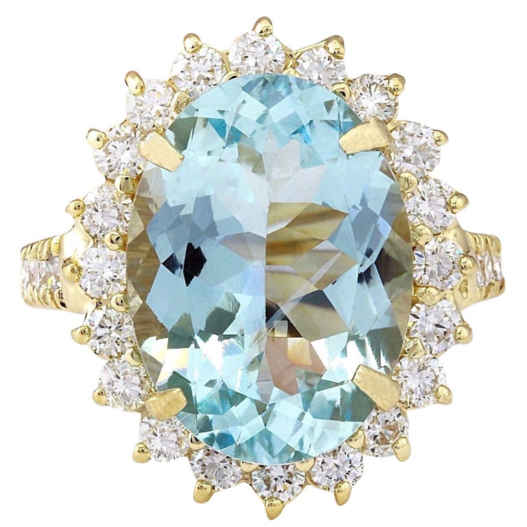 7.97 Carat Natural Aquamarine 18 Karat Solid Yellow Gold Diamond Ring ...