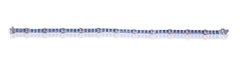 7.97 Carat Square Cut Blue Sapphire Bracelet with Diamonds in 18K White Gold