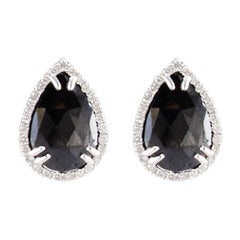 7.97 Carat Total Pear Shaped Diamond Stud Earring in 14 Karat White Gold