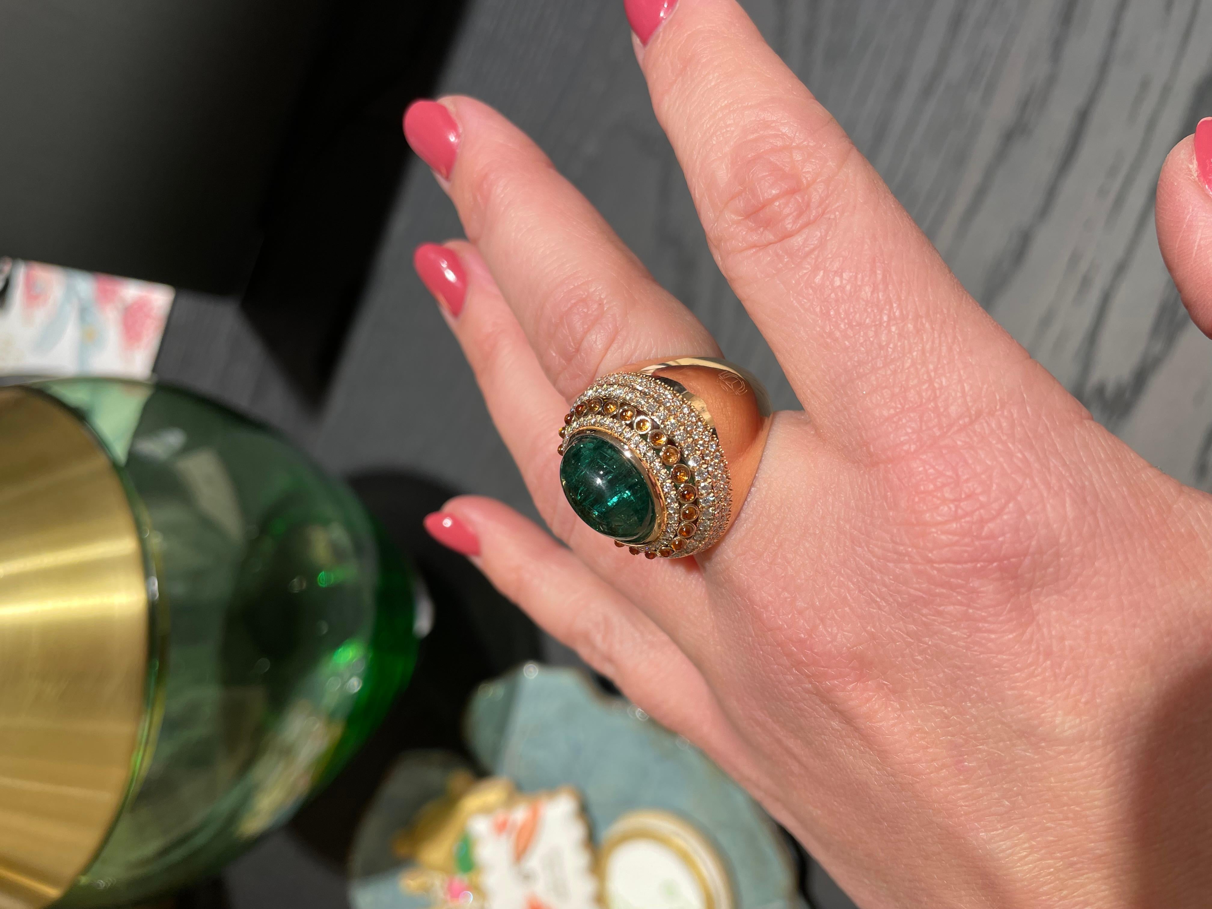 7.97Ct Green Tourmaline & Garnet 18K Rose Gold Cocktail Diamond Engagement Ring In New Condition In GENT, BE