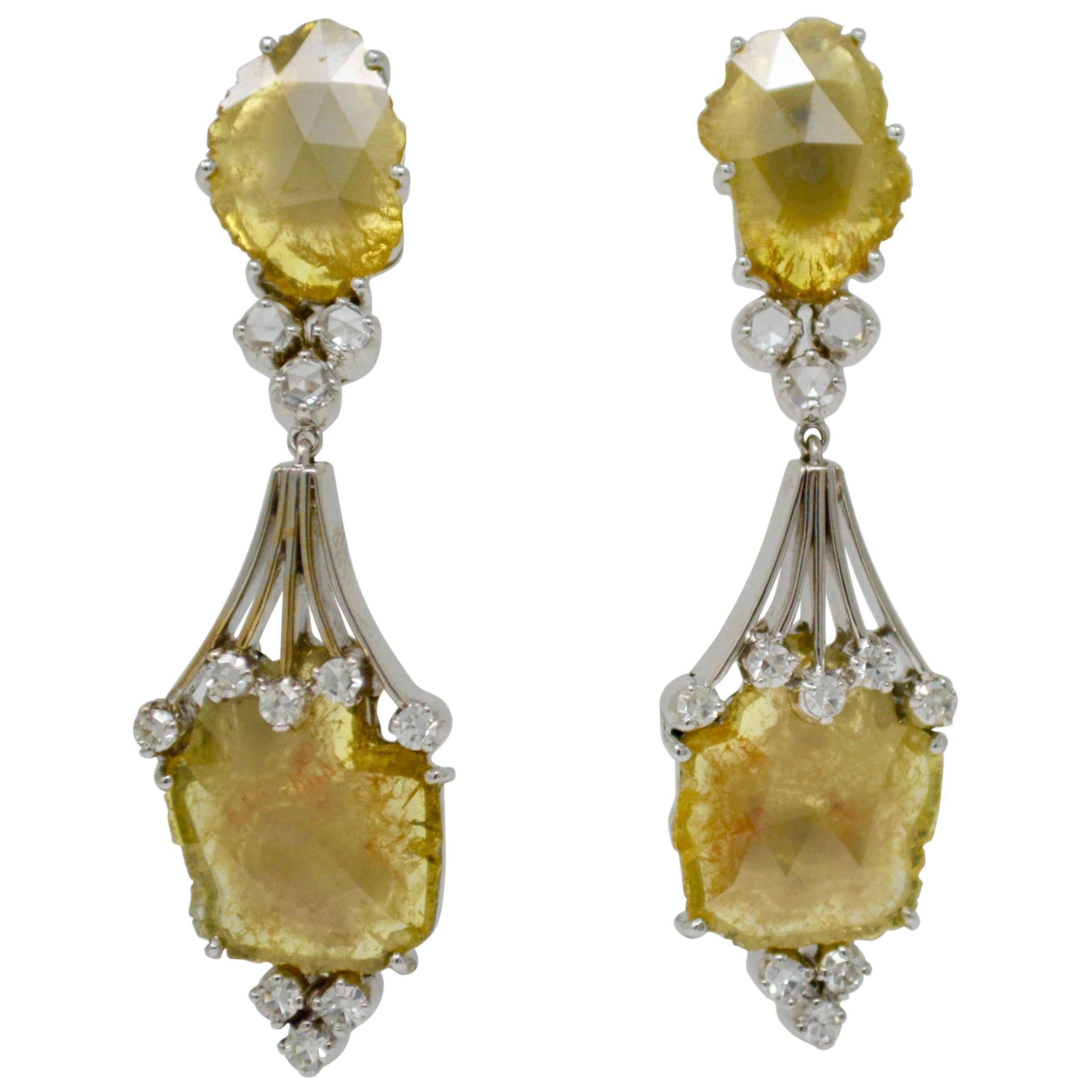7.98 Carat Natural Yellow Slice Diamond Earrings at 1stDibs