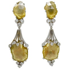 7.98 Carat Natural Yellow Slice Diamond Earrings