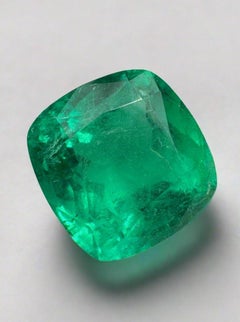 7.98 Carat Vivid Bluish Green Colombian Emerald - Rounded Cushion Cut