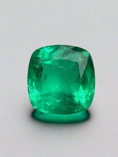 7.98 Carat Vivid Bluish Green Colombian Emerald - Rounded Cushion Cut