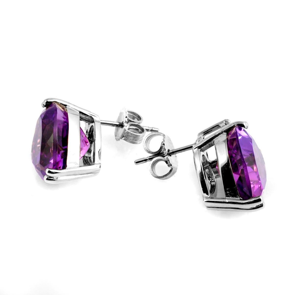 Mixed Cut Natural Amethyst 7.98 Carats set in 14K White Gold Earrings with Diamonds For Sale
