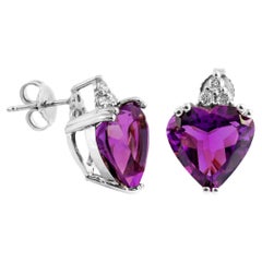 Natural Amethyst 7.98 Carats set in 14K White Gold Earrings with Diamonds