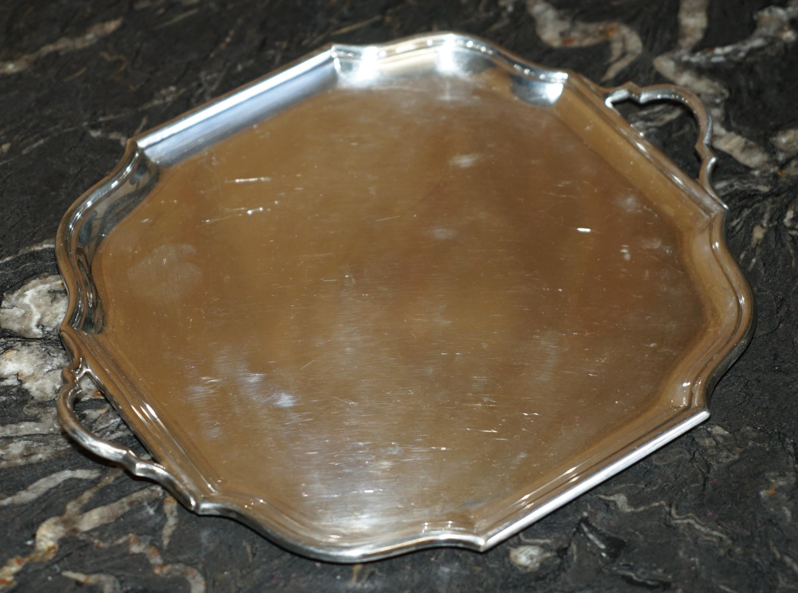 Art Déco 798 GRAMMI 1926 HAWKSWORTH EYRE & CO LTD VASSOIO DA SERVIZIO IN ARGENTO STERLINO SOLIDALE in vendita