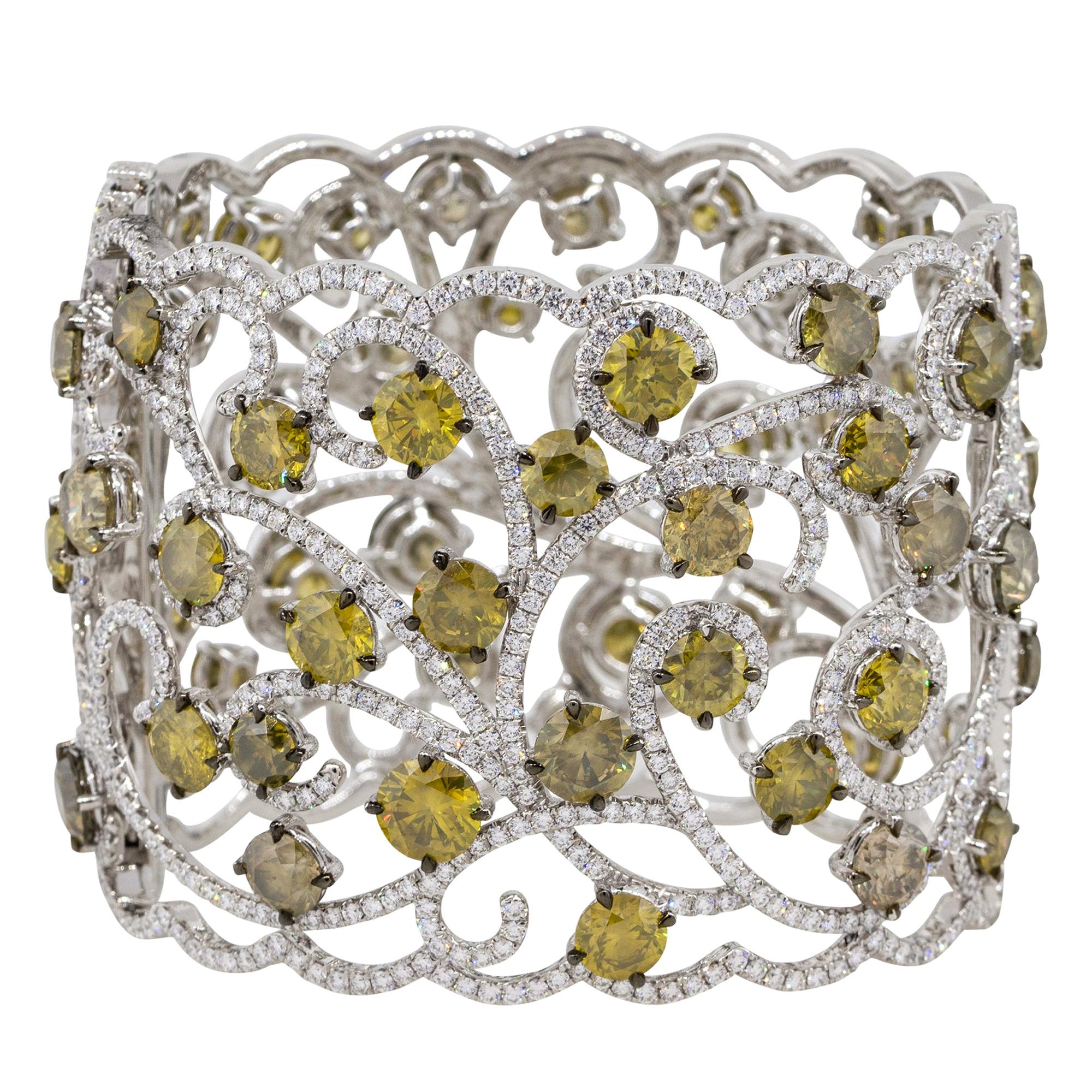 79.83 Carat Multi Diamond Open Work Floral Bangle 18 Karat in Stock