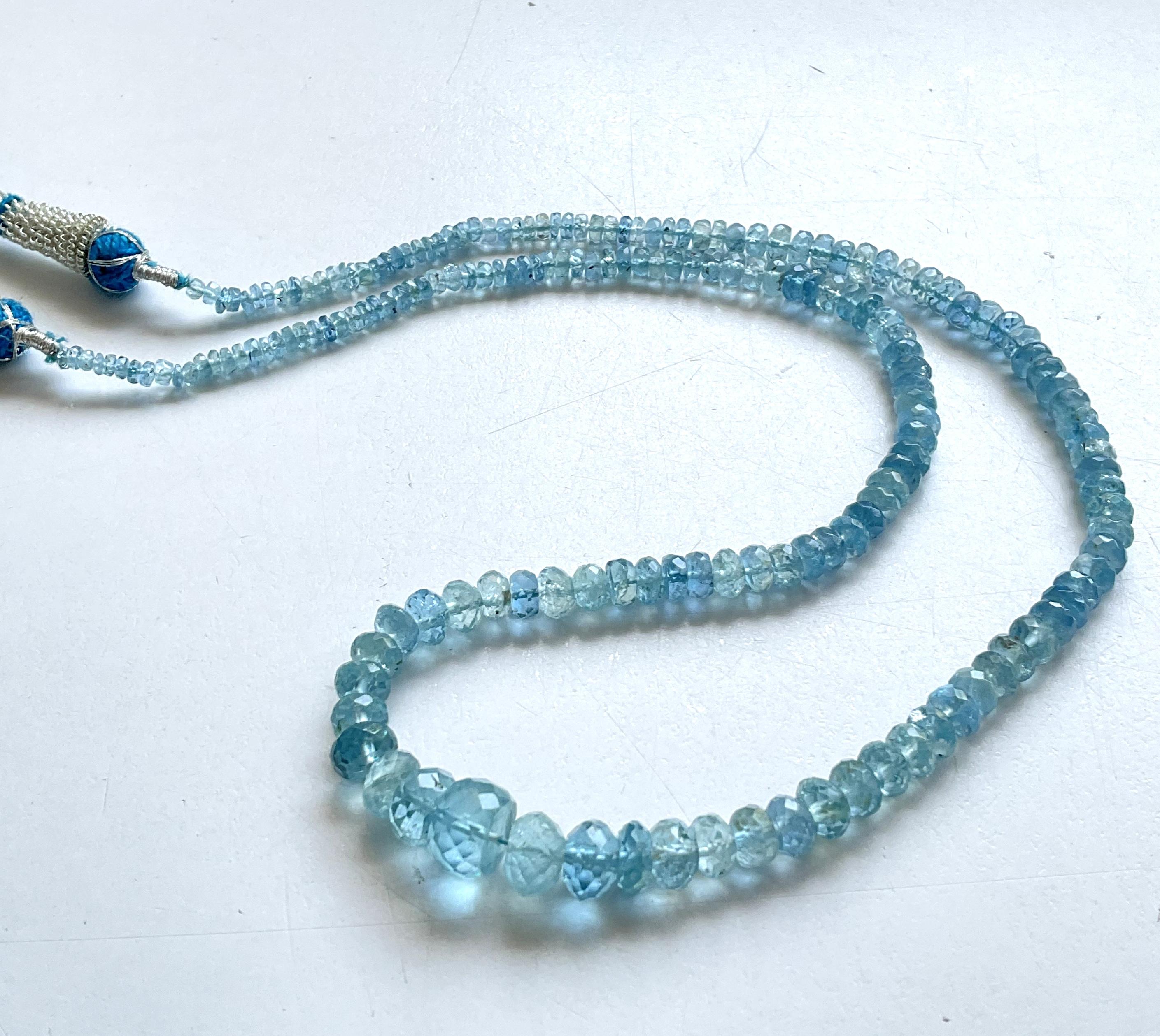 79.85 carats Aquamarine Beaded Necklace 1 Strand Faceted Beads good Quality Gem For Sale 5