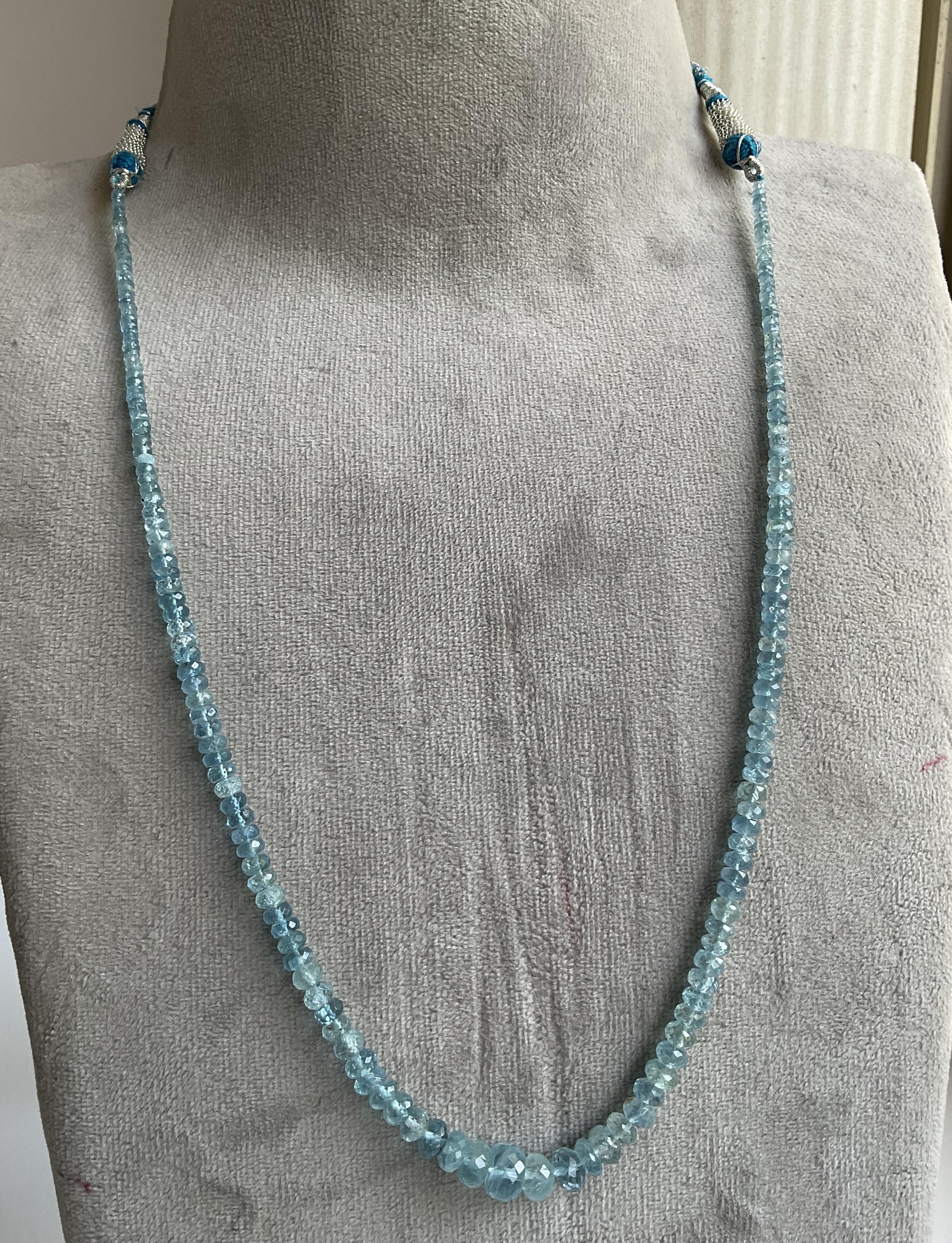 Art Deco 79.85 carats Aquamarine Beaded Necklace 1 Strand Faceted Beads good Quality Gem For Sale