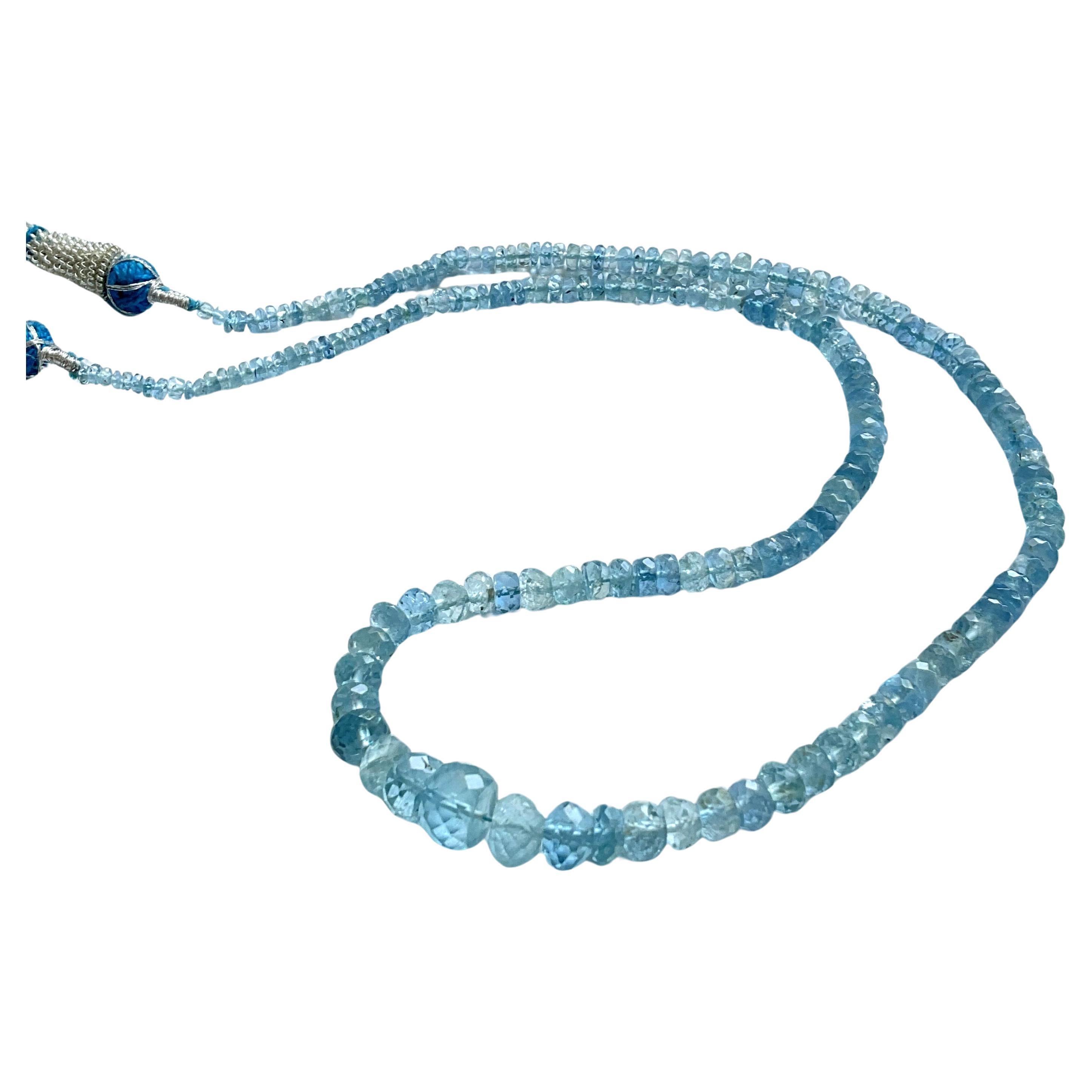 79,85 Karat Aquamarin Perlenkette 1 Strang Facettierte Perlen gute Qualität Edelstein im Angebot