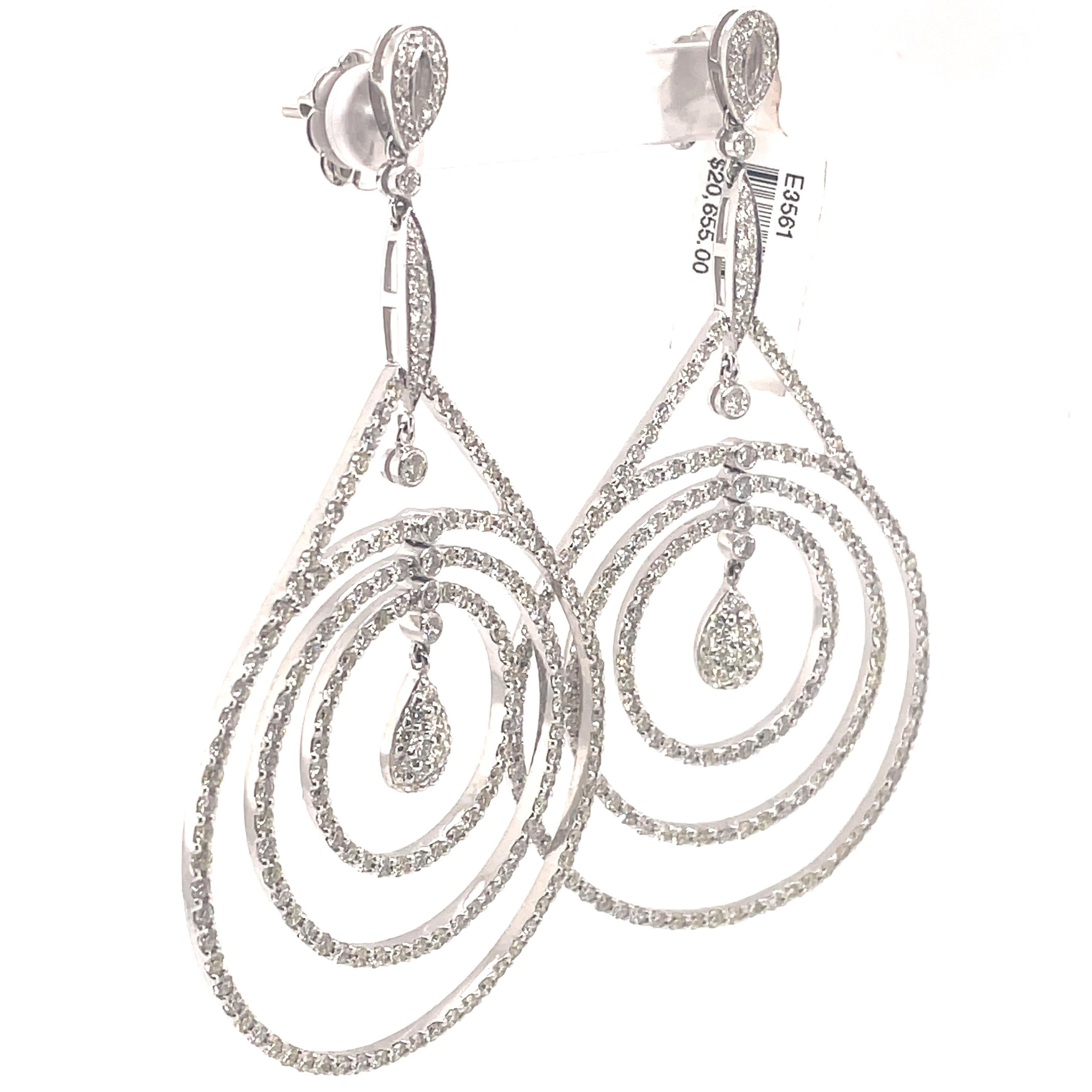 Contemporary 7.98ct Round Diamond Chandelier Earrings 18k White Gold For Sale