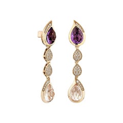 Sunita Nahata Amethyst and Quartz 7.99ct. Earrings in 18KRG with Diamond.