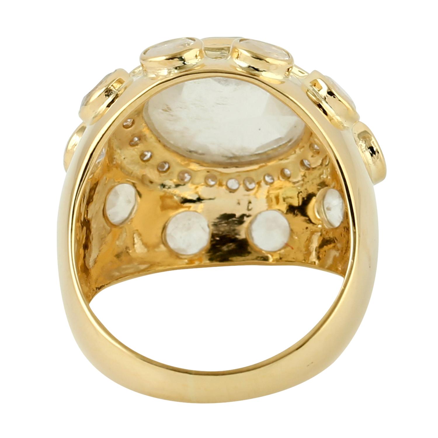 Rose Cut 7.99 Carat Moonstone Diamond 14 Karat Gold Ring For Sale