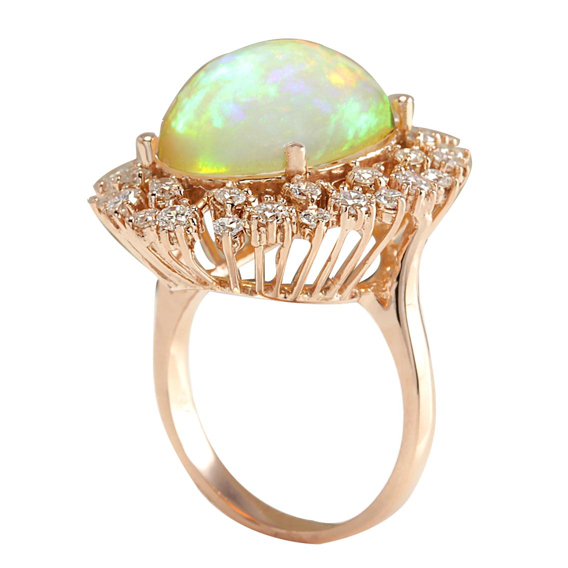 Oval Cut Natural Opal Diamond Ring In 14 Karat Rose Gold  For Sale