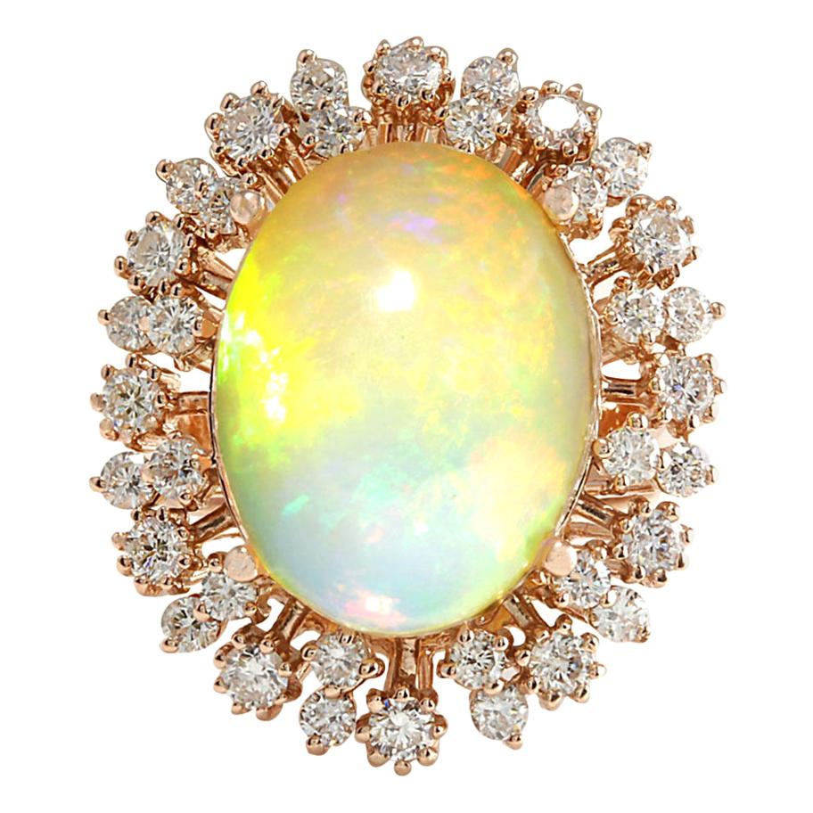 Natürlicher Opal-Diamantring aus 14 Karat Roségold 