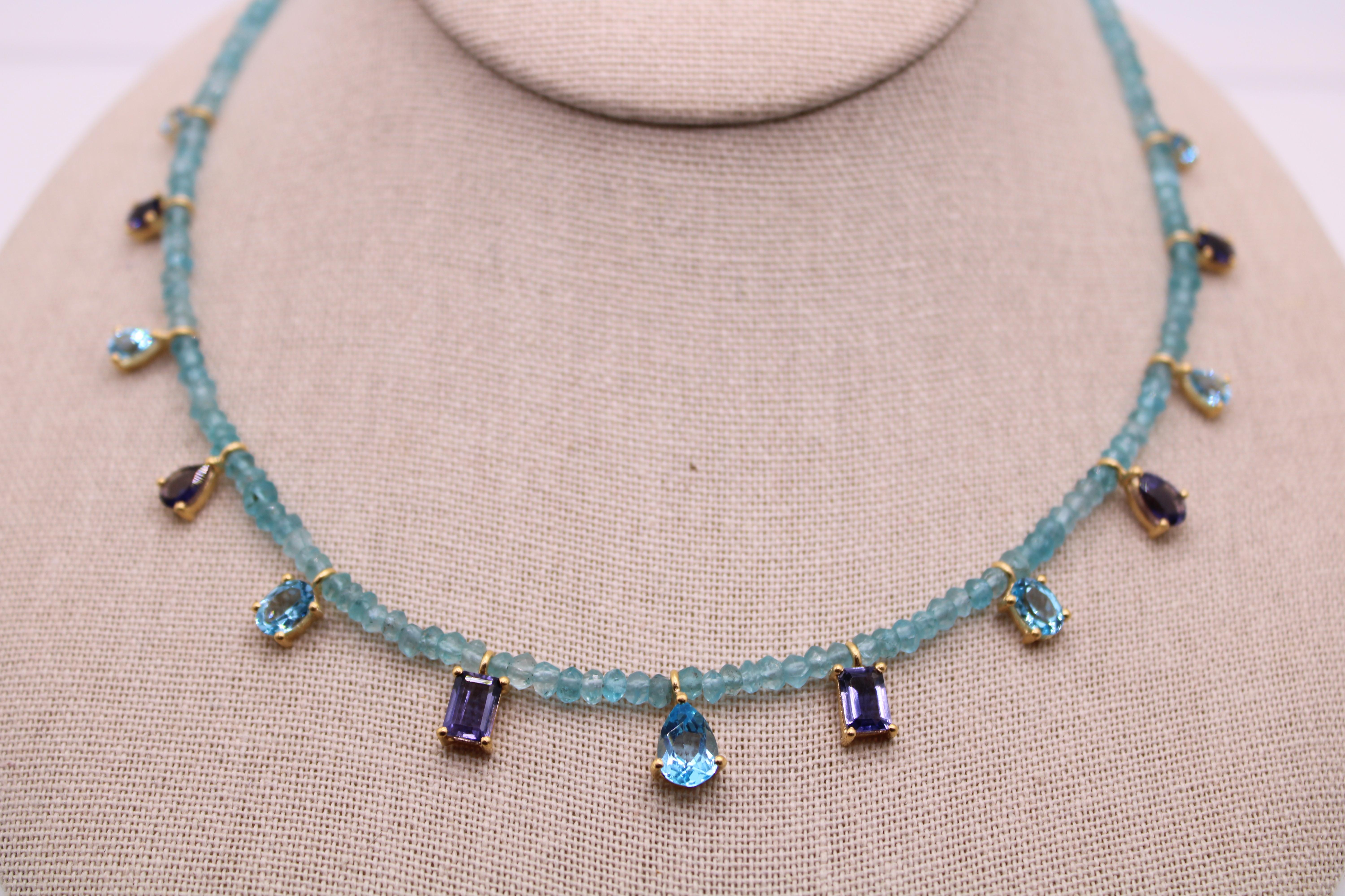 Modern 7.99 Carat Swiss Blue Topaz & Iolite Gemstone Necklace  For Sale