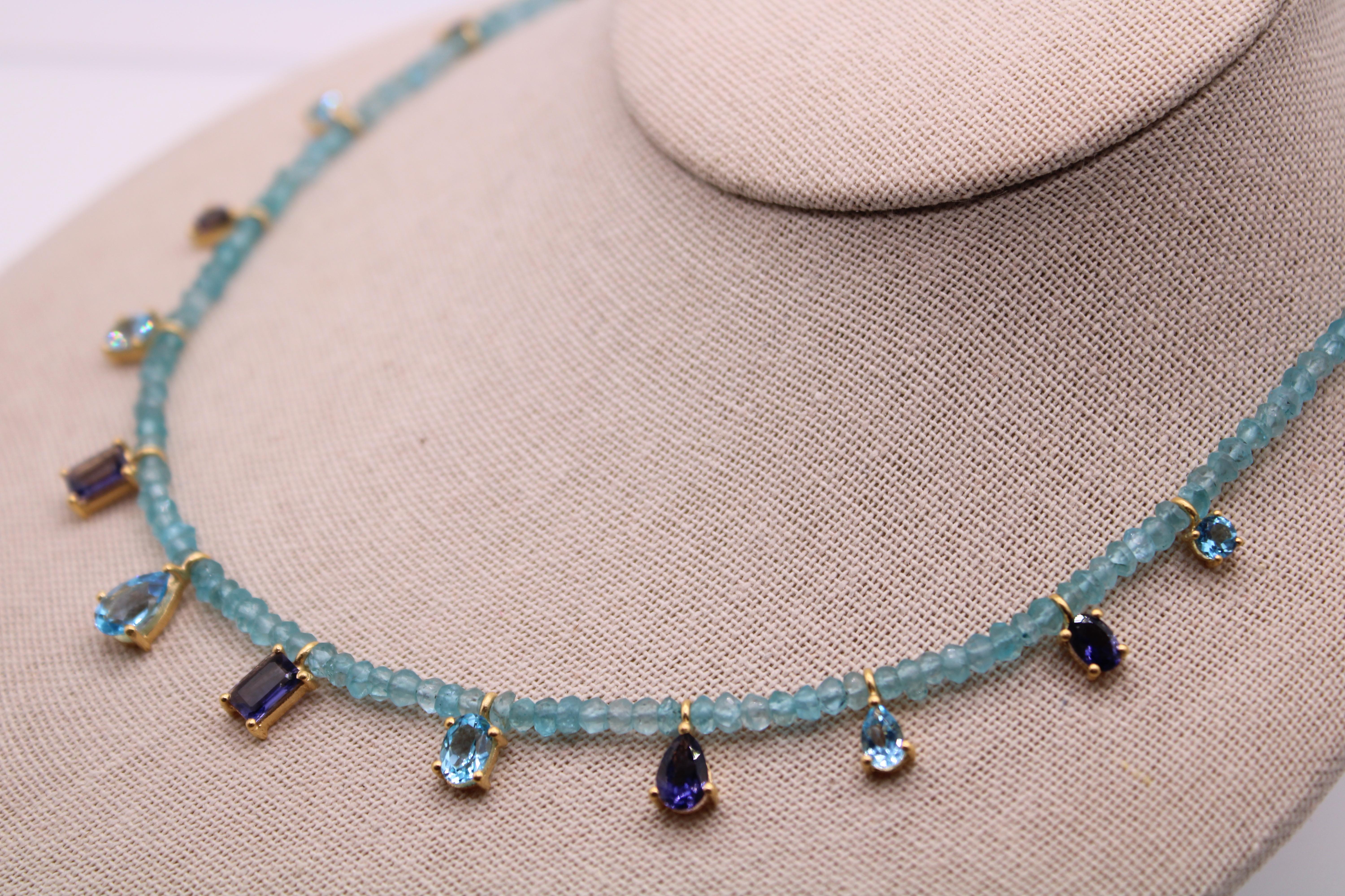 7.99 Carat Swiss Blue Topaz & Iolite Gemstone Necklace  In New Condition For Sale In Amagansett, NY