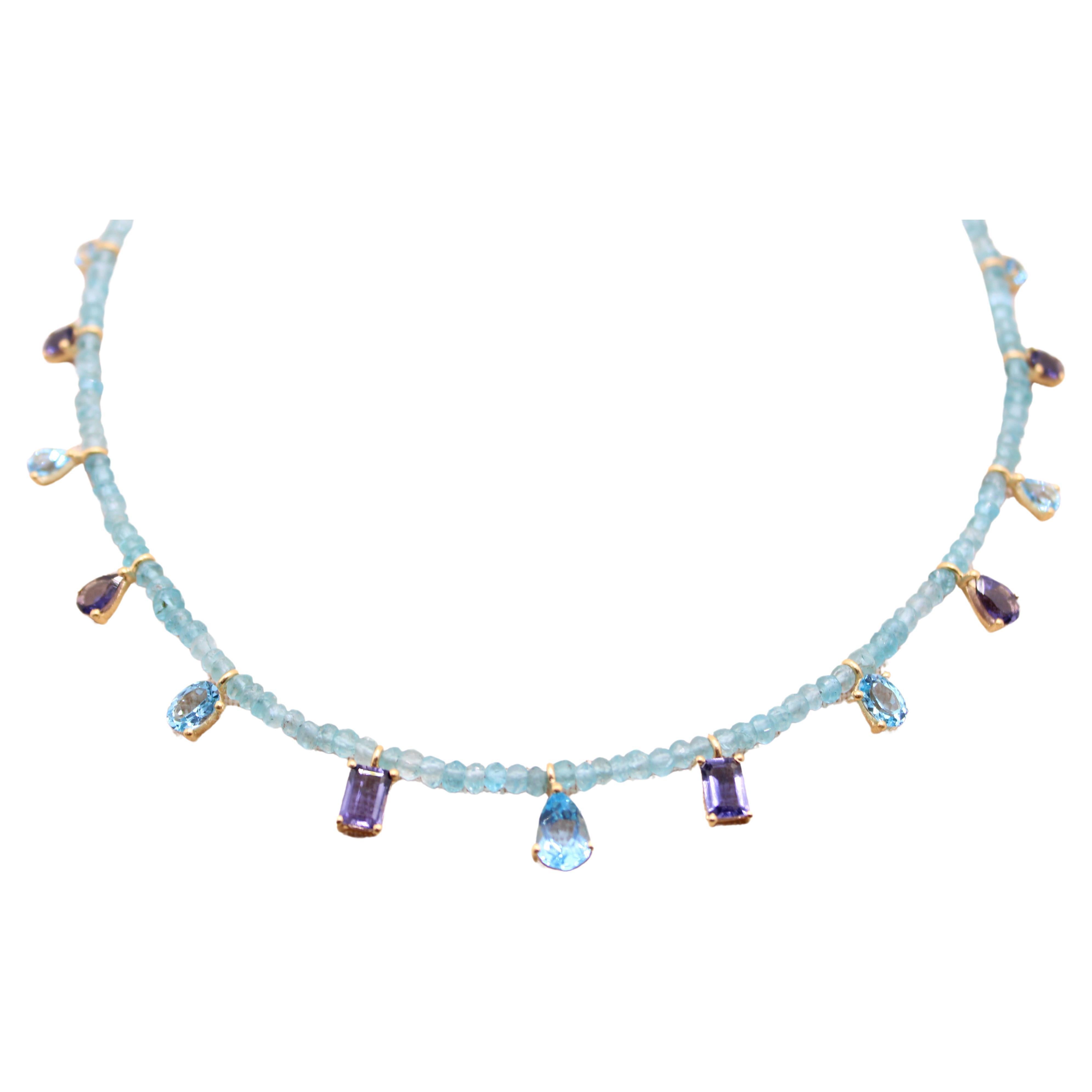 7.99 Carat Swiss Blue Topaz & Iolite Gemstone Necklace  For Sale