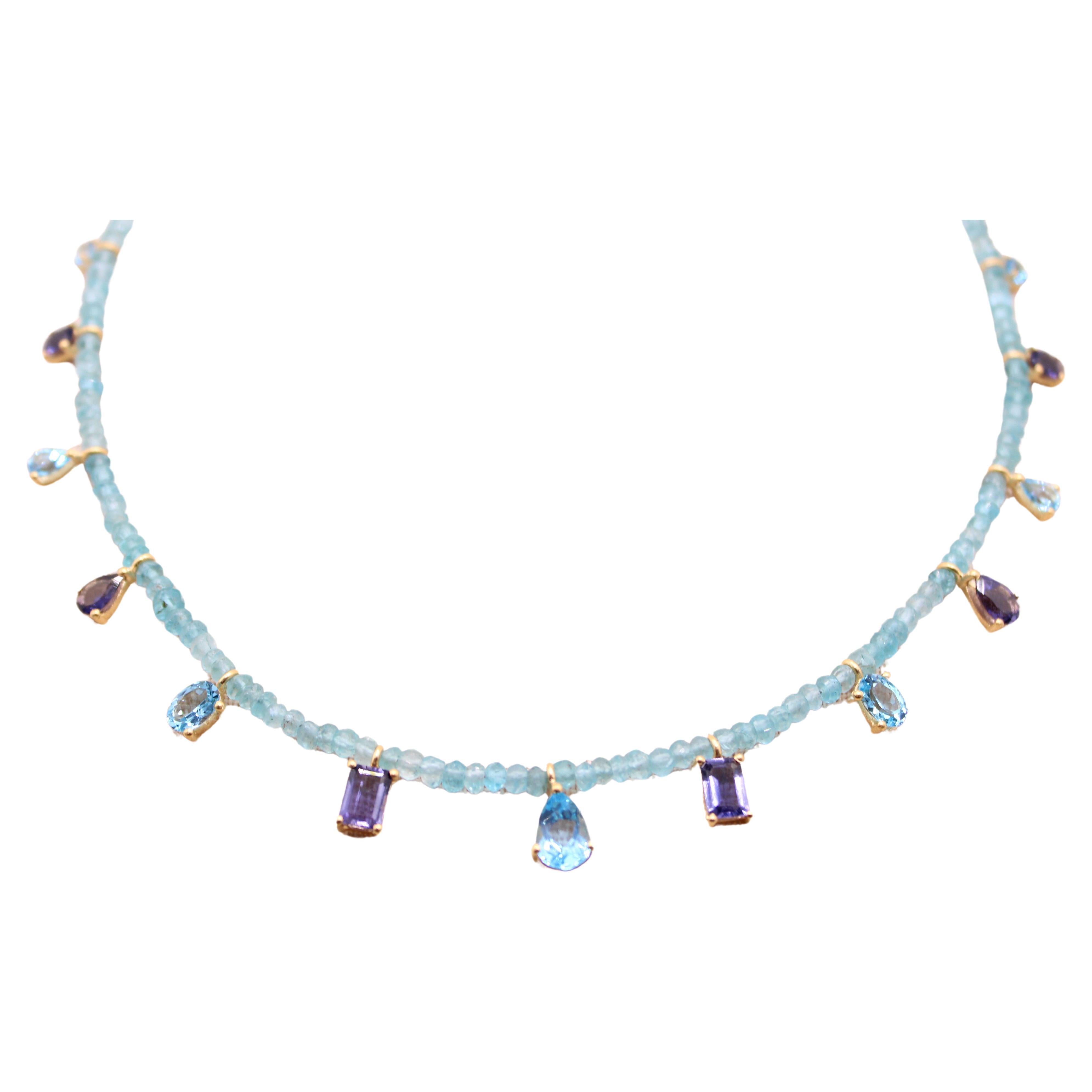 7.99 Carat Swiss Blue Topaz & Iolite Gemstone Necklace 