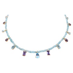 Retro 7.99 Carat Swiss Blue Topaz & Iolite Gemstone Necklace 