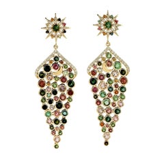 7.99 Carat Tourmaline Diamond 18 Karat Gold Earrings