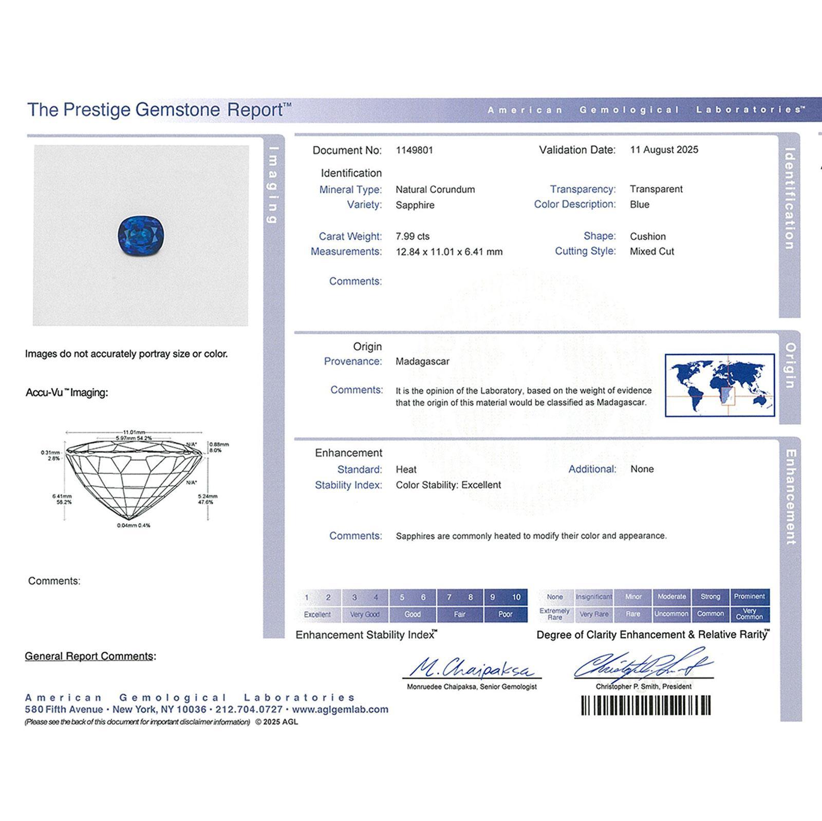 7,99 CT Zaffiro Blu Diamante 'Principessa Diana' Stile 18KYG Anello certificato AGL in vendita 4