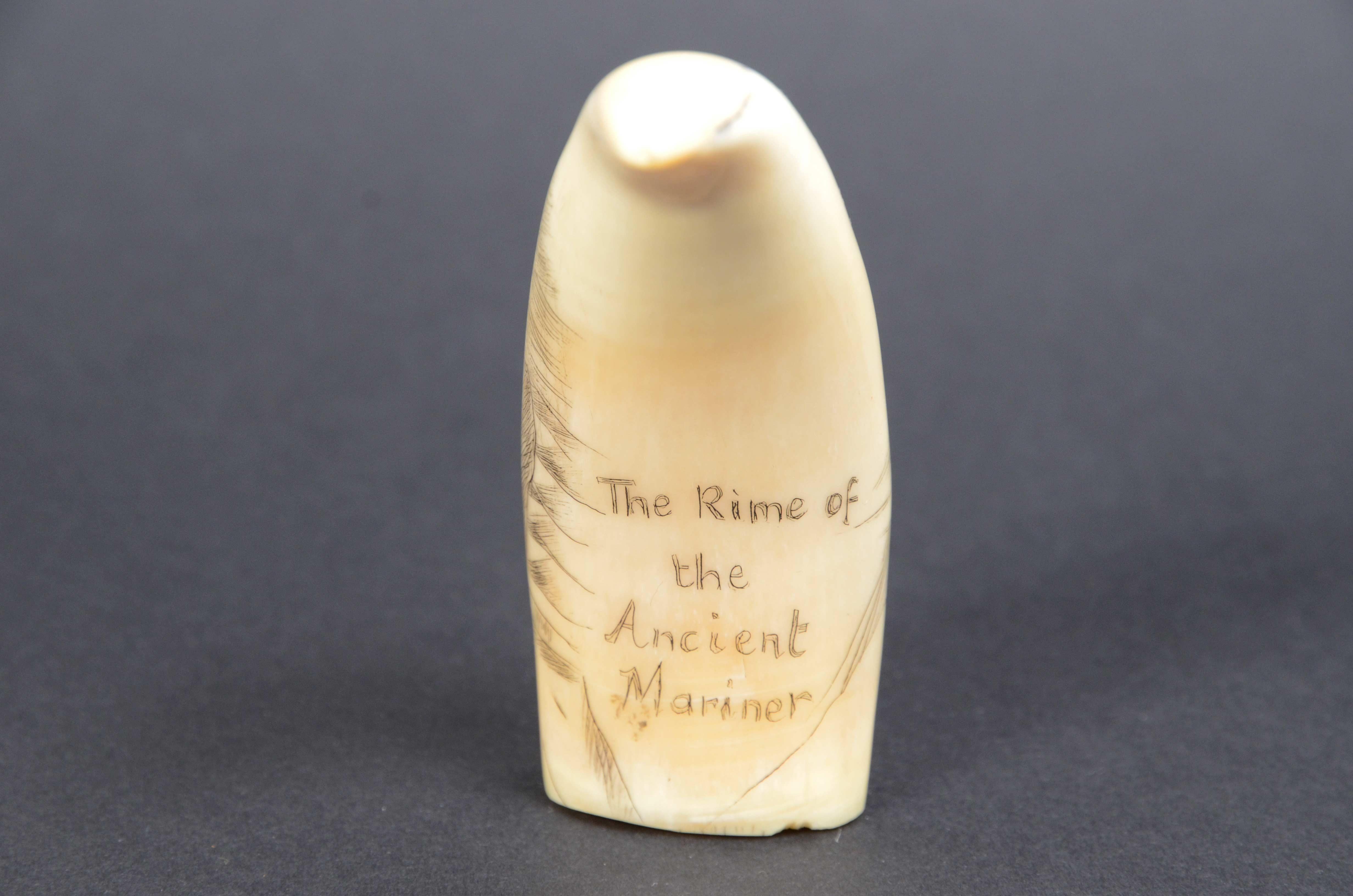 7990 Scrimshaw of vertically engraved whale tooth dated around 1850 For Sale 1