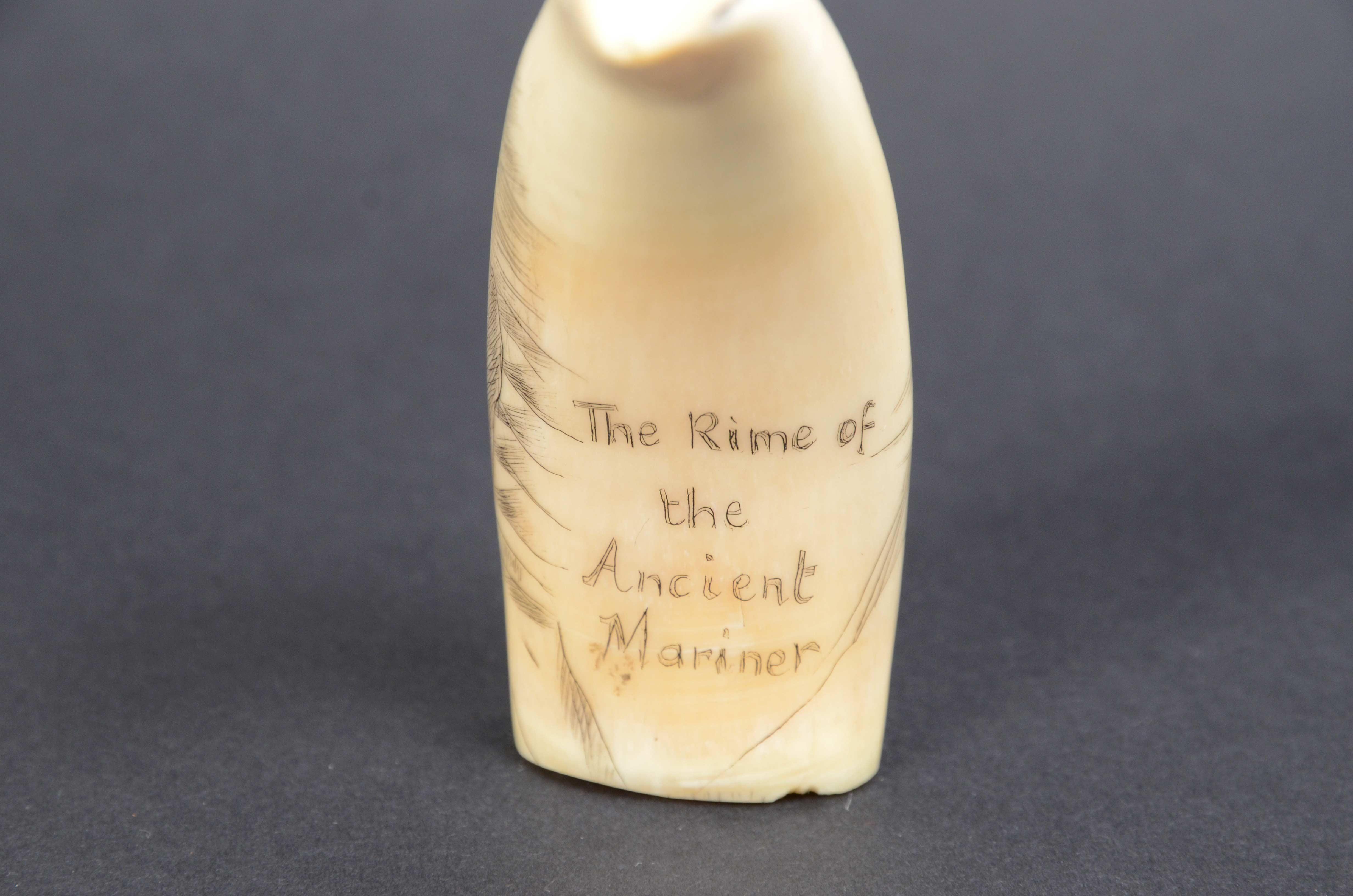 7990 Scrimshaw of vertically engraved whale tooth dated around 1850 For Sale 2
