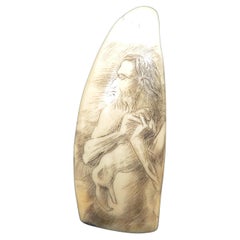 7990 Scrimshaw di dente di balena inciso verticalmente databile attorno al 1850